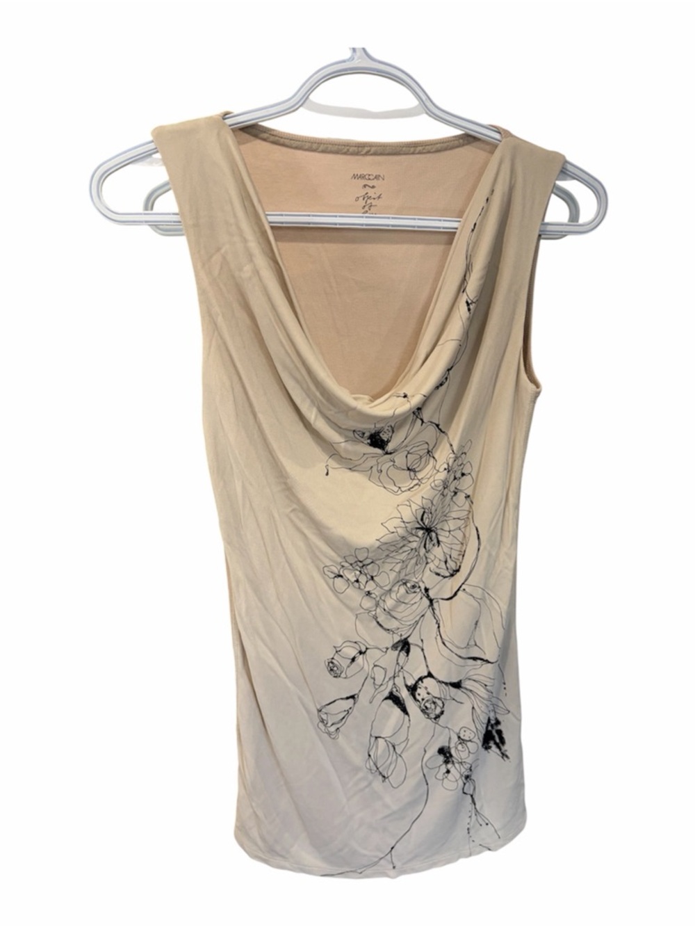 Marc Cain Beige Floral Draped Neck Tank Top - Size 6 - Like New